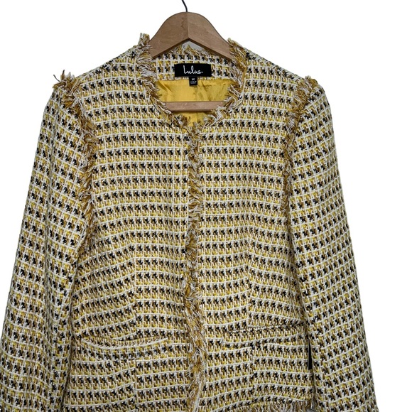 Lulu’s Boss Girl Yellow Multi Tweed Jacket Medium - Picture 5 of 15